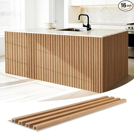WPC Slat Wall Panels 16 Pack 48" x 6.6", Waterproof Fluted Wall Paneling by LARWORKS