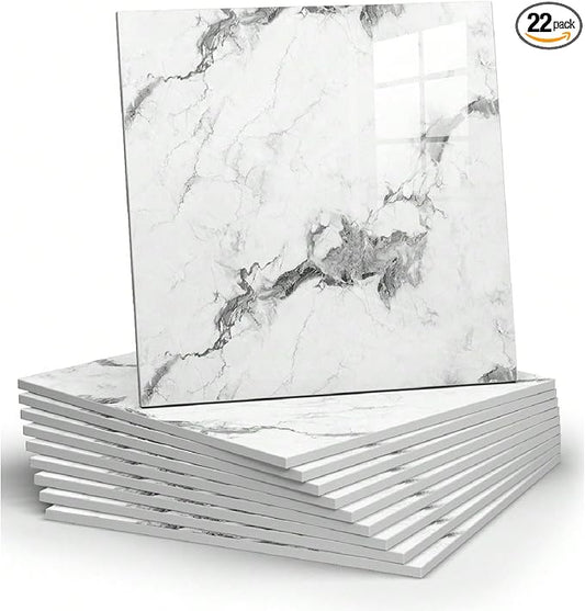 Chejiaye 22pcs Marble Peel and Stick Backsplash Waterproof Washroom Wall Panels by Chejiaye