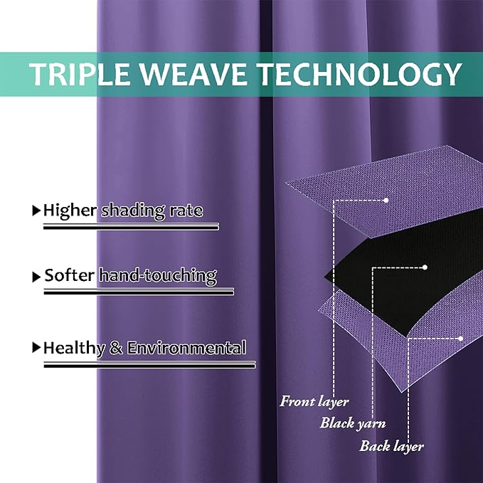 NICETOWN Lilac Purple Full Shade Curtain Panels, Pair of Thermal Insulated & - Image 6