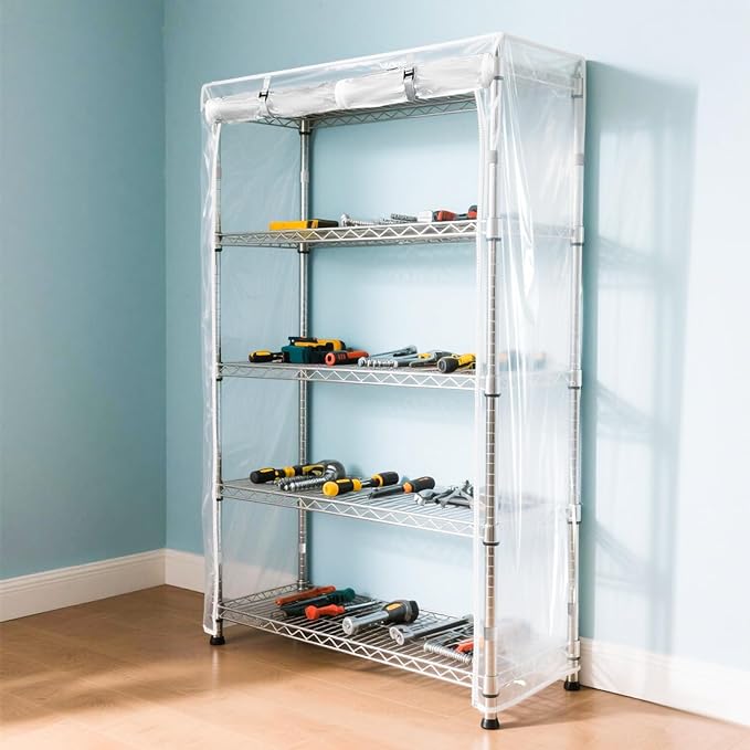 Waterproof Shelf Cover,Durable Dustproof Storage Wire Rack Covers,Outdoor Shelving Covers for Wire Shelves with Zipper 48''x18''x72'',Clear