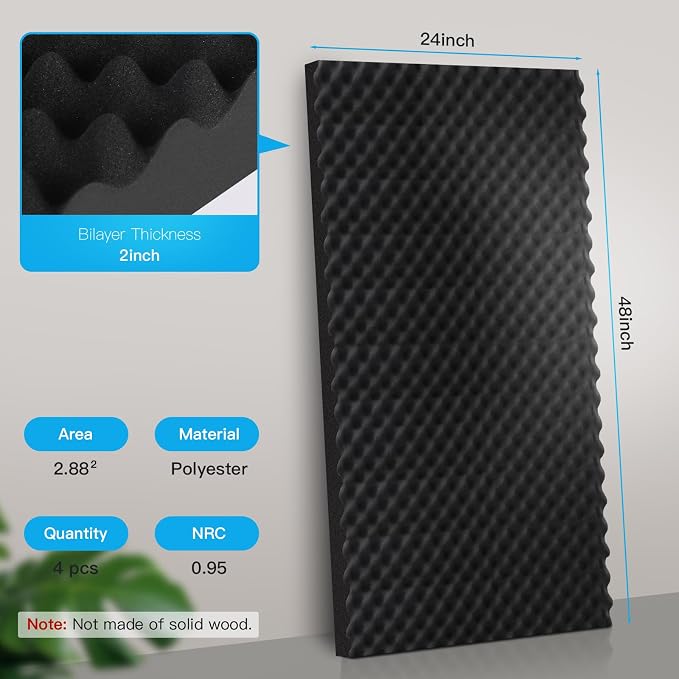 4 Pack-48X24X2 Inches Acoustic Panels, Egg Crate Foam soundproof wall Panels - Image 3