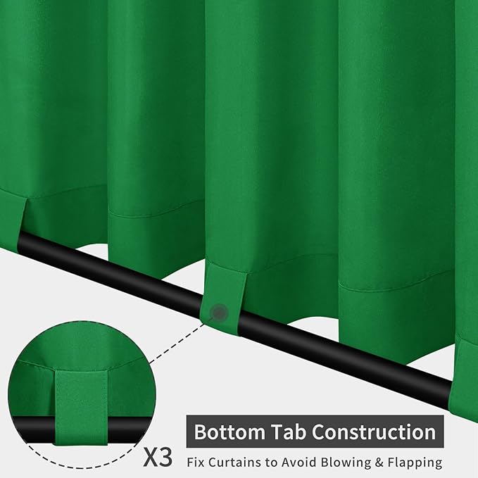 Easy-Going Outdoor Patio Curtains Detachable Tab Top Windproof Weatherproof Curtain for Cabana, Porch, Pergola and Gazebo, Tab Bottom Drape, 2 Panels, 54W x 84L inch, Green