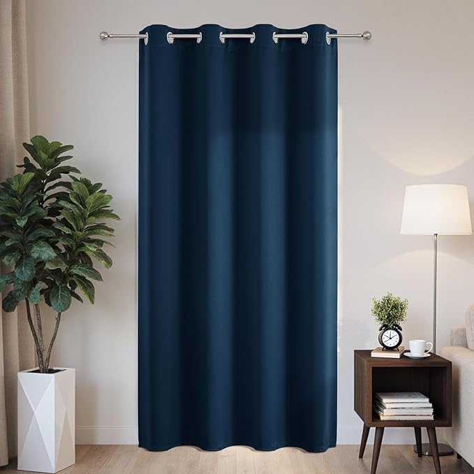 Joydeco Blackout Patio Sliding Door Curtains 90 Inches Long, Grommet Privacy Room Divider Curtains, Extra Wide Thermal Blackout Drapes for Bedroom Living Room (Navy Blue, 60Wx90L, 1 Panel)