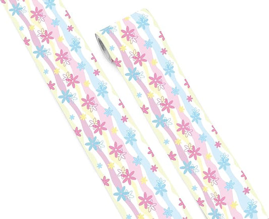 FLFK Mirror Border, Rainbow Flowers Peel and Stick Wallpaper Border Self by FLFK