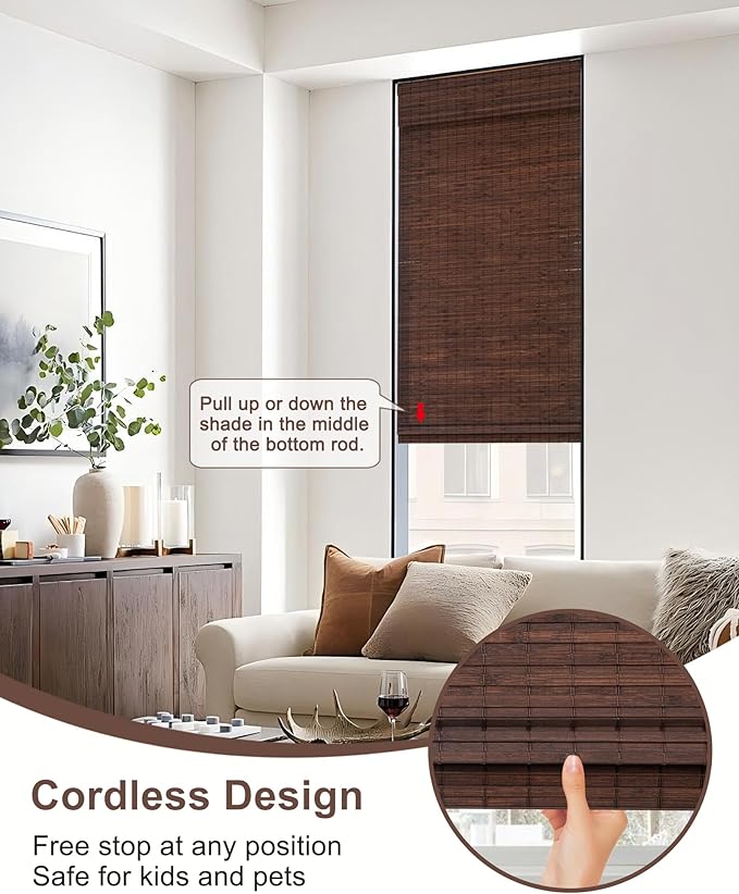 24''W X 72'''H Cordless Bamboo Roman Shades - Image 2