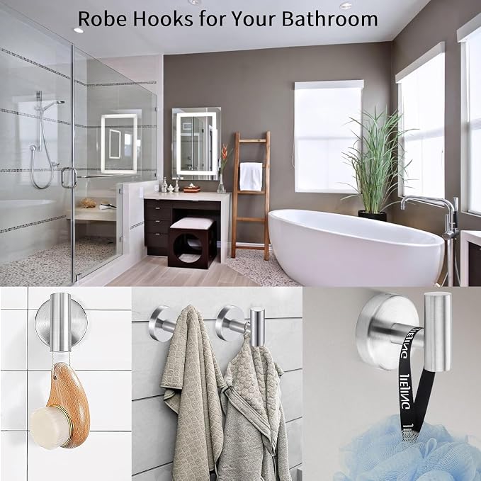 Kruodop Towel Hooks for Bathroom, 2 Packs Wall Mount Towel Holder, Stainless - Image 6
