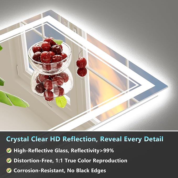 44x32 LED Bathroom Mirror with Lights, Backlit and Front Lit Anti-Fog Lighted - Image 8
