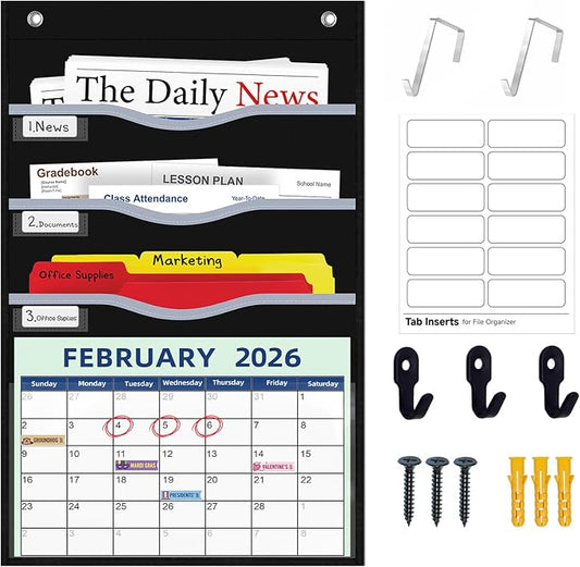 ALSLEA 4 Pockets Hanging Wall File Organizer 15" Extra Wide Pocket Chart by ALSLEA