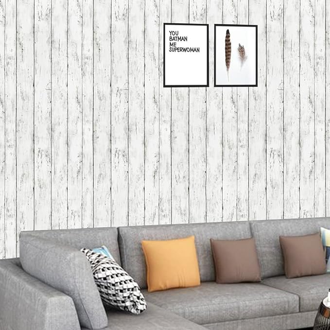 Arthome 17 x 393 inches White Gray, Peel and Stick Wallpaper, Wood Contact Paper - Image 4