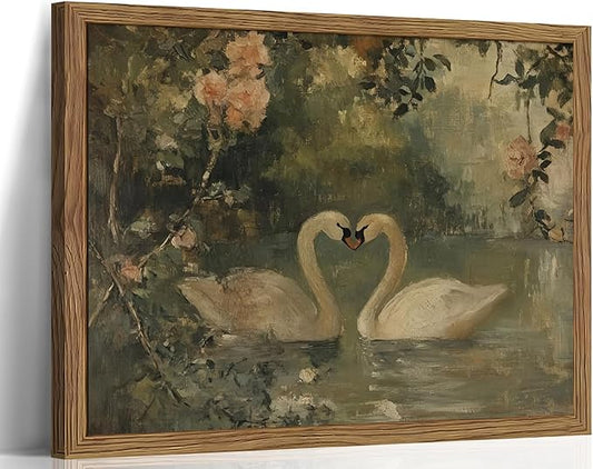Vintage Swan Wall Art, Antique Swan Art Print, Rustic Farmhouse Romantic Decor by Unknown