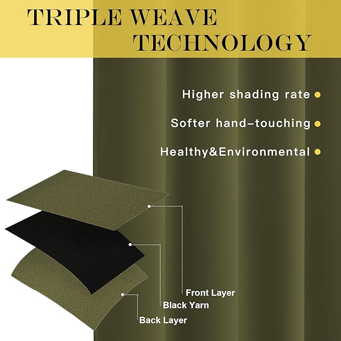 NICETOWN Patio Blackout Curtain Panels - Extra Wide Sliding Door Thermal Insulated Drape, Privacy Room Divider Curtain for Bedroom Office (Olive Green, 66 x 118 Inch Long)