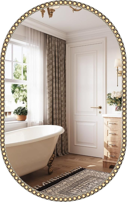 Gold Oval Mirror for Bathroom, Champagne Bronze Vintage Vanity Mirrors for by Brauthon