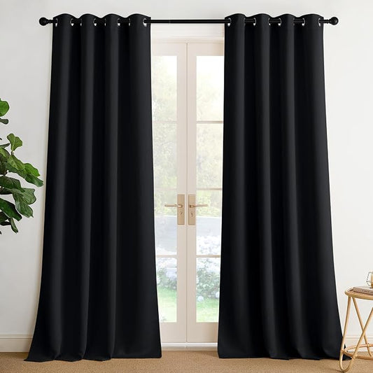 NICETOWN Room Darkening Draperies Curtains Panels, 2 Panels Black W52 x L108 by NICETOWN