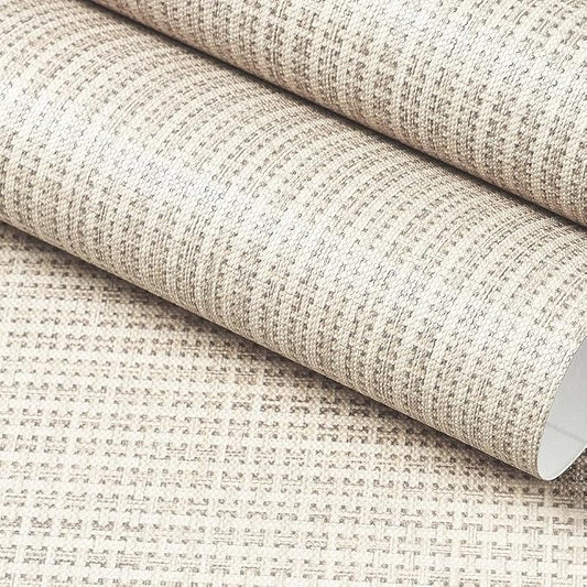 FunStick 16"x240" Thick Beige Wallpaper Peel and Stick Modern Grasscloth by FunStick