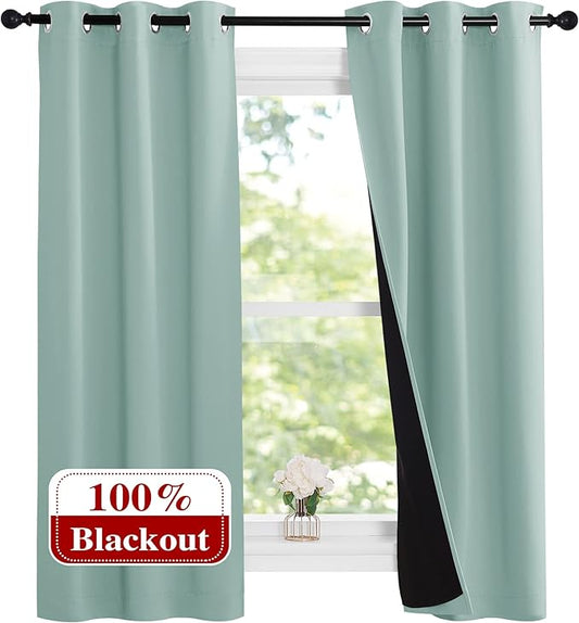 NICETOWN Aqua Blue 100% Blackout Lined Curtains, 2 Thick Layers Narrow Wide by NICETOWN