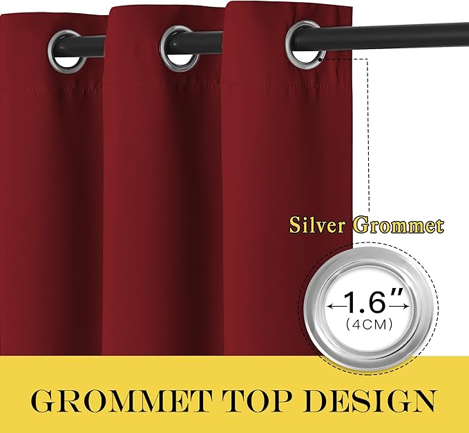 NICETOWN Blackout Sliding Glass Door Curtains, Room Darkening Thermal Insulated Curtains for Living Room Bedroom, Extra Wide Window Drapes, 1 Panel, W80 x L118, Burgundy Red