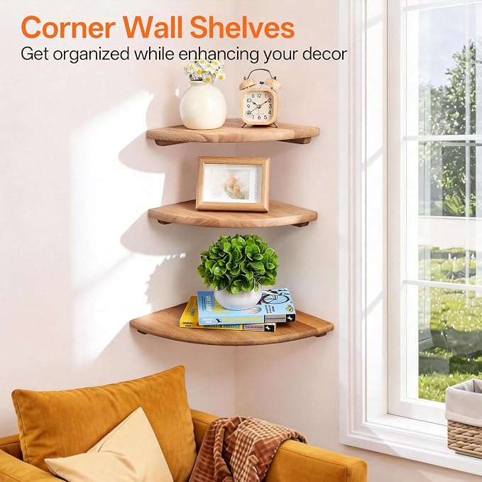 Gieanoo Corner Floating Shelf 10inch Solid Oak Wood Floating Corner Shelf - Image 7