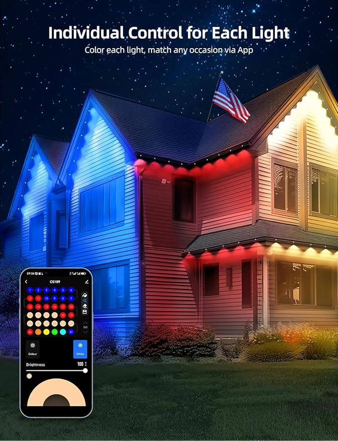 APPECK Permanent Outdoor Lights 100ft with 72 LEDs, 111 Scene Modes, Smart RGBW Lights with 40lm Warm White, App & Remote Control for Christmas, Halloween, Works with Alexa, Google Assistant, White