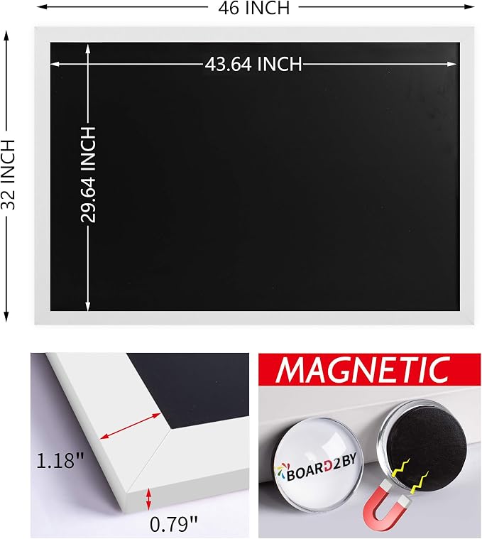 Magnetic Chalkboard Black Board 46 x 32, Extra Large Chalk Board Blackboard - Image 2