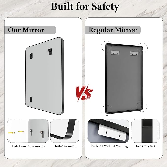 Matte Black Metal Framed Vanity Rounded Rectangle Bathroom 24X32 Inch Mirrors - Image 6