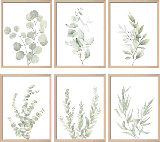Botanical Plant Wall Art Boho Decor Prints Light Green Eucalyptus Leaf Picture by NCYEL