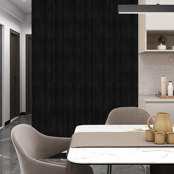 Black Grasscloth Peel and Stick Wallpaper Texture Contact Paper A Set of 15.7" - Image 5