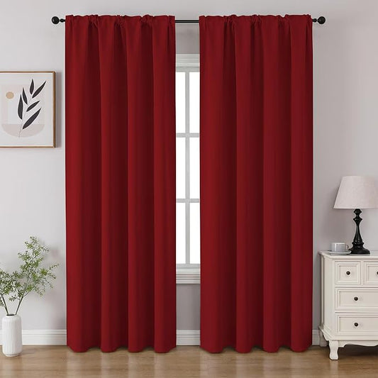 CUCRAF Red Blackout Curtains 96 inch Length 2 Panels Set, Rod Pocket Room by CUCRAF