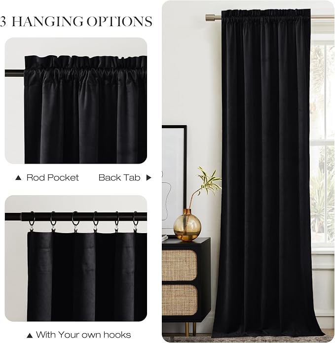 NICETOWN Black Velvet Curtains 84 inch Long - Image 6