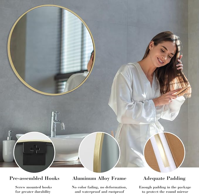 NEWBULIG Round Bathroom Mirror for Over Sink, 36 Inch Wall Mount Vanity Circle - Image 6