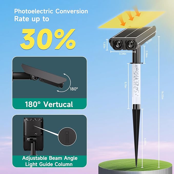 RGB Solar Spot Lights : 2 IN 1 Solar Lights Outdoor with 8 Lighting Modes & PC Light Guide Column for Tree Garden Yard Pathway | RGB Color Changing Landscape Lights | IP65 Waterproof | 6 Pack
