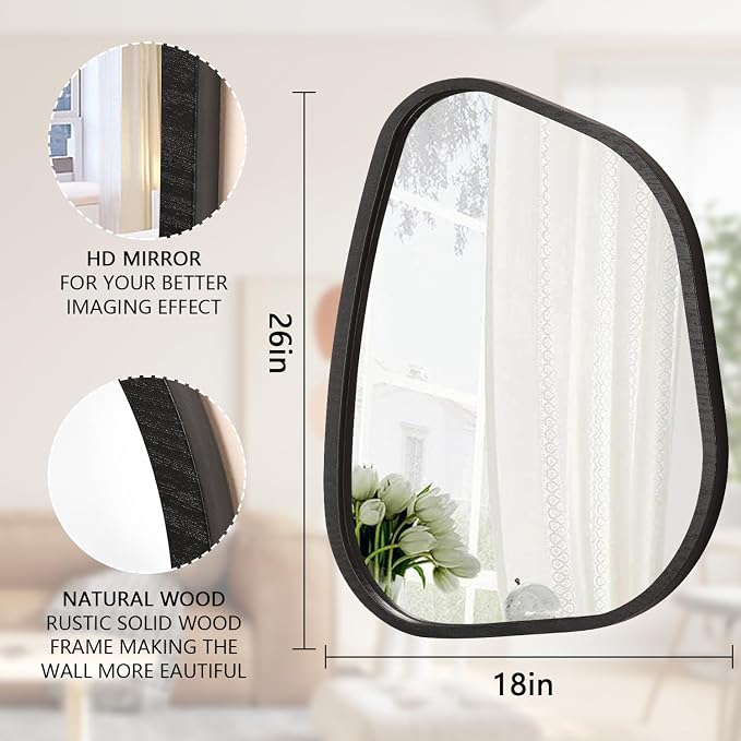 Irregular Bathroom Mirror Modern Oval Wall Mirror Asymmetrical Wooden Framed - Image 7