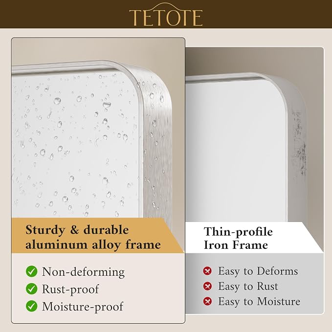 TETOTE Brushed Nickel Bathroom Mirror 30 x 36 Inch - Image 3