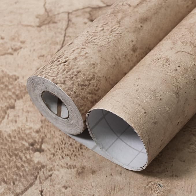 Beige Concrete Wallpaper 15.9in X 720in, Cement Contact Paper 3D Matte Textured by WAPANE