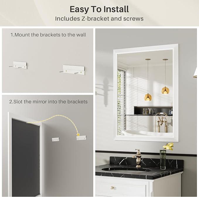 36x30 Inch White Bathroom Mirror - Image 7