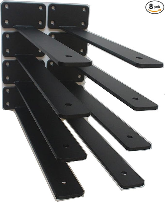 8 Pack - 12 inch Black Hidden L Shelf Bracket Iron Floating Shelf Brackets by MHMYDZ