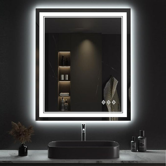 Lighted Mirror, 30x36 Inch Gradient Front and Backlit LED Mirror, 3 Colors by VanPokins-GlobalHighEndLEDBathroomMirrorBrand