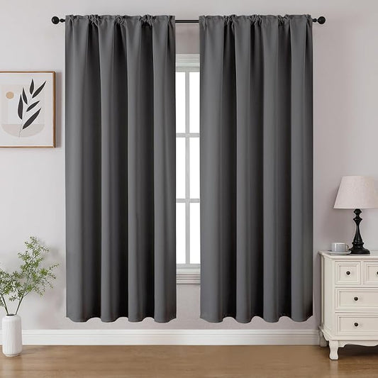 CUCRAF Light Grey Blackout Curtains 63 inch Length 2 Panels Set, Rod Pocket by CUCRAF