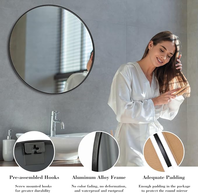NEWBULIG Round Wall Mirror, 36 Inch Bathroom Mirrors - Image 5