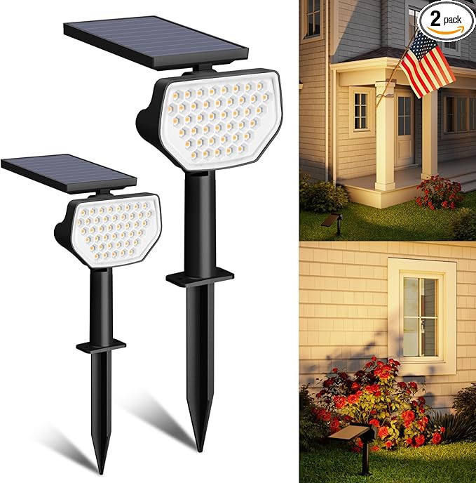 Lepro Solar Decorative Spot Lights 2 Pack, Warm White Accent Lights for Garden Ambiance, IP65 Waterproof Adjustable Landscape Lighting to Highlight Statues, Plants, Pathways & Yard Decor