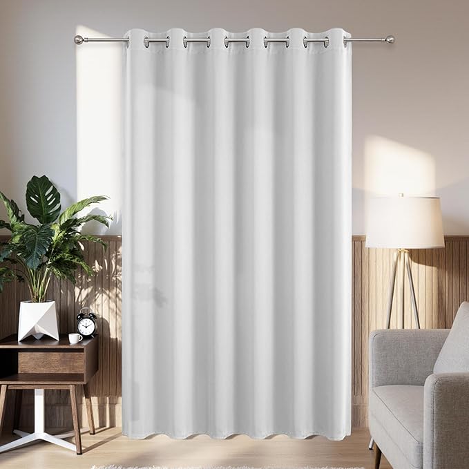 Joydeco Blackout Patio Sliding Door Curtains 84 Inches Long, Grommet Privacy Room Divider Curtains, Extra Wide Thermal Blackout Drapes for Bedroom Living Room (Greyish White, 80Wx84L, 1 Panel)