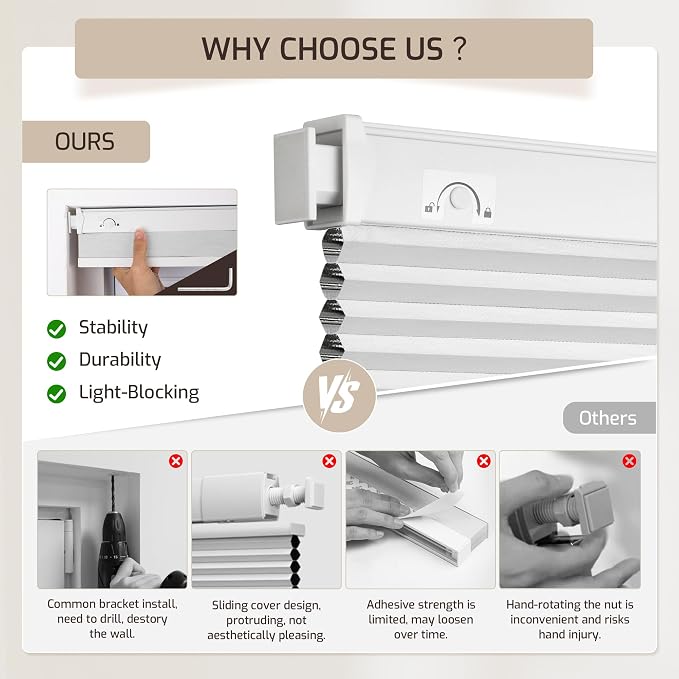 Grandekor No Drill No Tools Cordless Cellular Shades, 43.5" W x 48" H, UV - Image 5