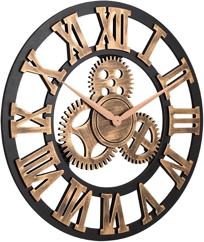 33" Roman Bronze Noiseless Silent Gear Wall Clock - Image 2