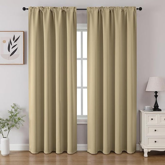 CUCRAF Beige Blackout Curtains 96 inch Length 2 Panels Set, Rod Pocket Room by CUCRAF