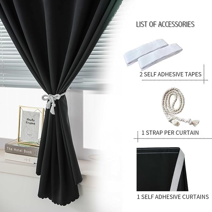 Thermal Blackout Curtains with Self-Adhesive Tape, No Rod No Drill Easy Install - Image 7
