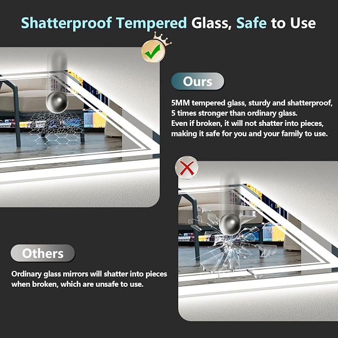 40x30 LED Bathroom Mirror with Lights, Backlit and Front Lit, Anti-Fog Lighted - Image 7