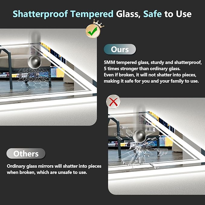 44x30 LED Bathroom Mirror with Lights, Backlit and Front Lit Anti-Fog Lighted - Image 7