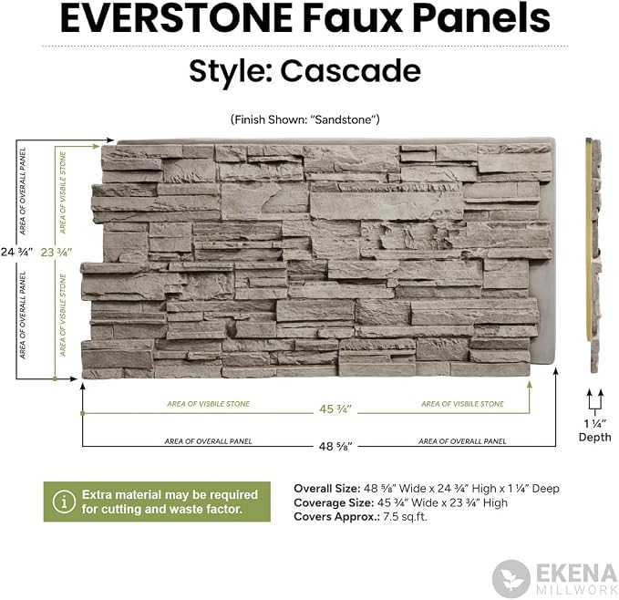 EverStone Cascade Faux Stone Panel, 48 5/8"W x 24 3/4"H x 1 1/4"D, Ocean Floor - Image 2