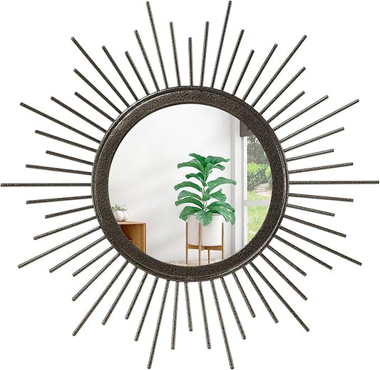 Sunburst Spoked Large Wall Mirror Boho Home Circle Art Mirror Modern Metal by HLFMVWE