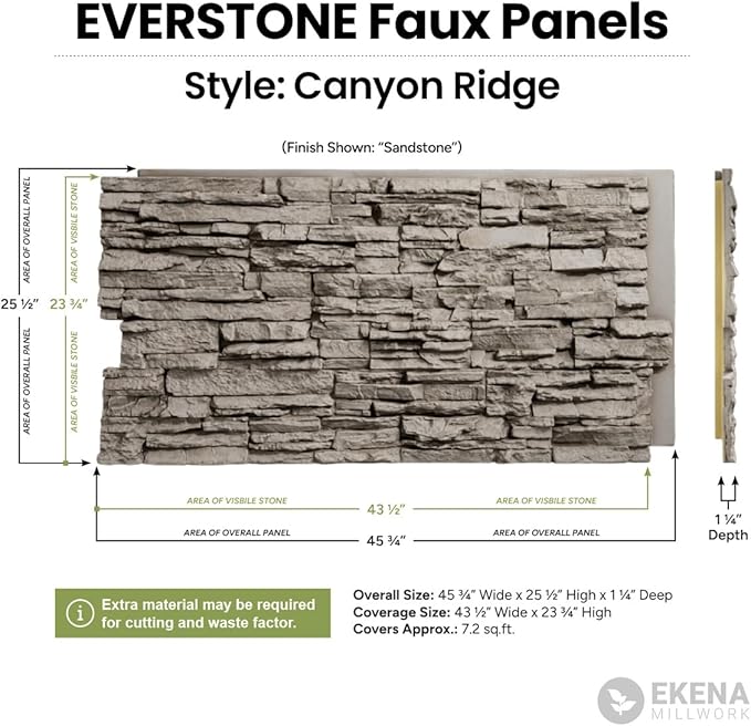 Ekena Millwork 45 3/4"W x 24 1/2"H x 1 1/4"D Canyon Ridge Stacked Stone - Image 13