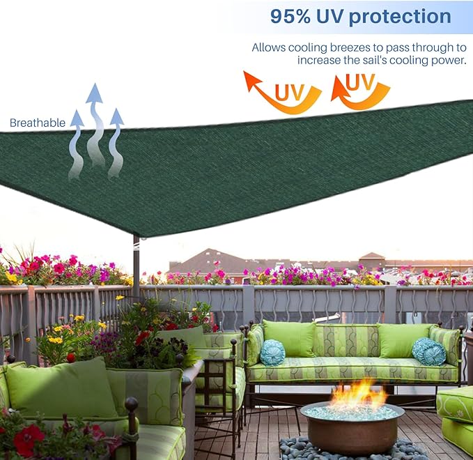 E&K Sunrise 11' x 11' x 11' Sun Shade Sail Triangle Canopy Shade Cover UV Block for Patio Backyard Garden Outdoor (Green)